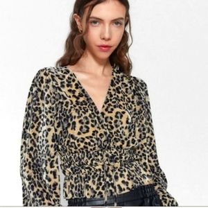 ZARA leopard print silky blouse, med